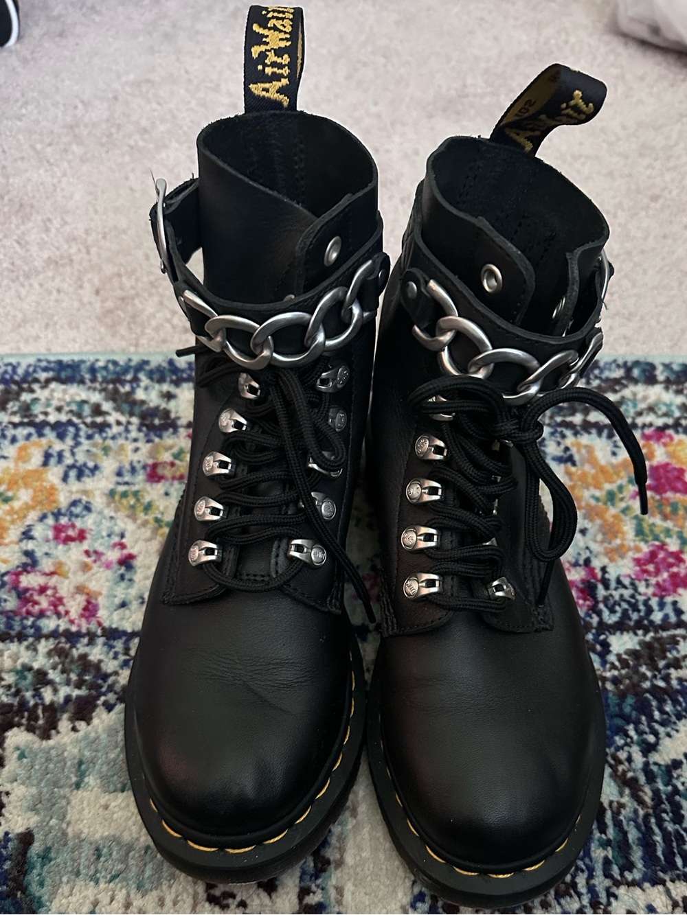 Dr. Martens Black Lace-Up Combat Boots with Silver Chain